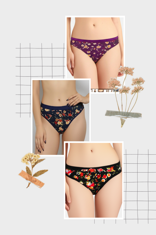 Cotton Floral Print Briefs (Set 3 Colour Combo Pack )